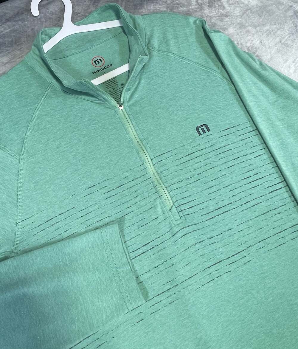 TravisMathew Men's Green Striped 1/4 Zip Pullover Long Sleeve Shirt Size L